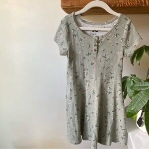 SO Kids Light Sage Floral Ribbed Henley Dress